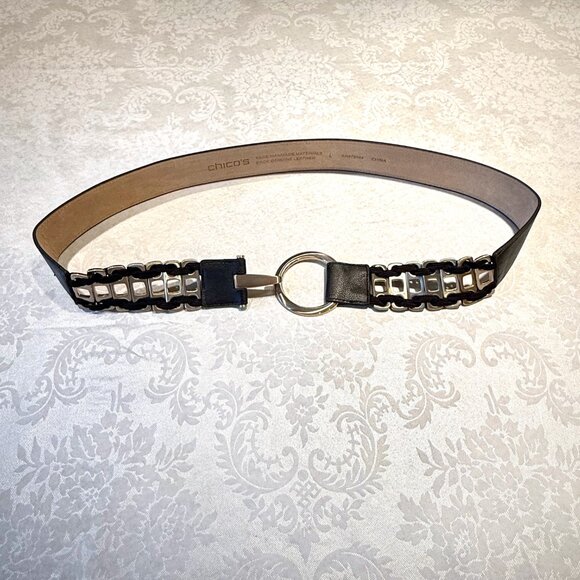 Chico’s Women’s Belt – Contemporary Black & Silver Stretch – Size Large - Picture 10 of 10
